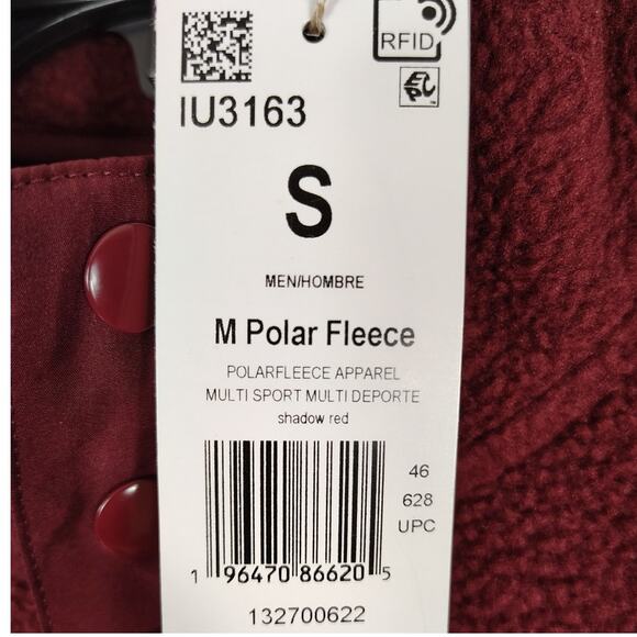 Adidas Mens Polar Fleece Pullover Fleece Shirt 1/4 Snaps Shadow Red Small - Picture 5 of 7